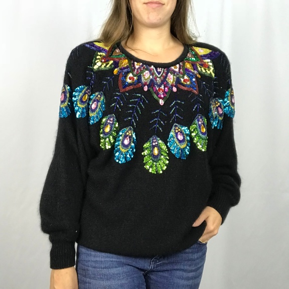 Carol Horn Sweaters - Peacock beading Carol Horn Vintage beaded sweater